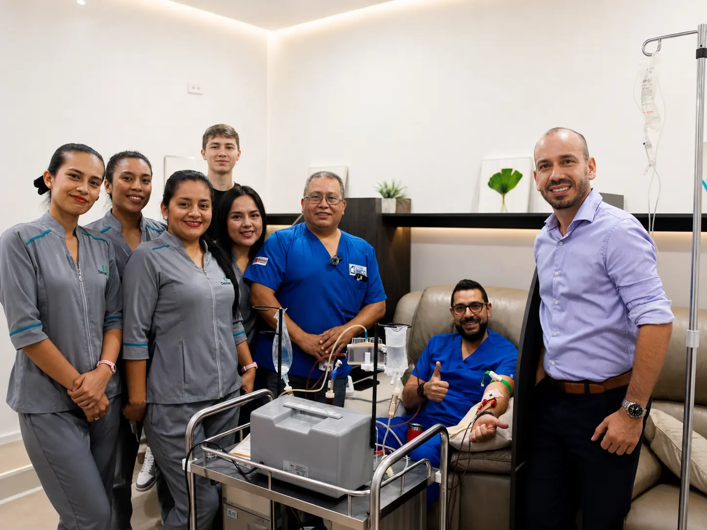 NexusMed medical and clinical team together beside the apheresis device at the clinic